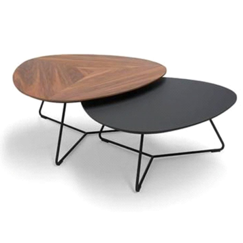 Modern dual office reception table with sleek wooden and black surfaces, ideal for contemporary office spaces.