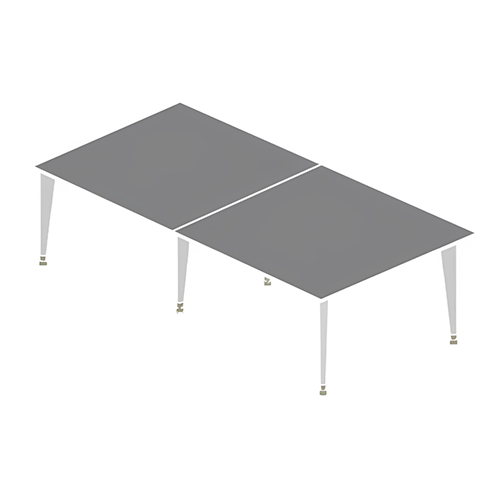 Modular conference meeting table with dual gray tops and metal legs, ideal for creating versatile office layouts.