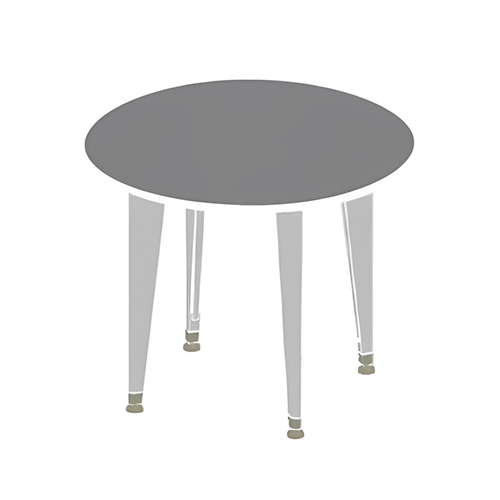Round modular conference table with a gray top and sturdy metal legs, suitable for office environments and meetings.