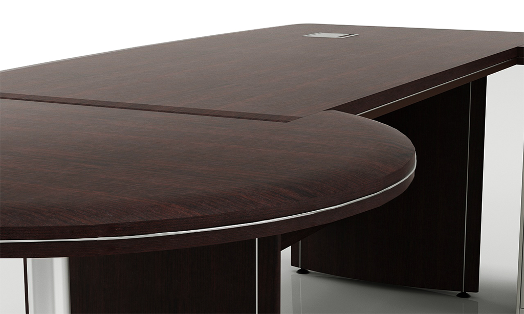 Close-up of Z line executive desk with sleek wooden finish, showcasing modern design and functionality