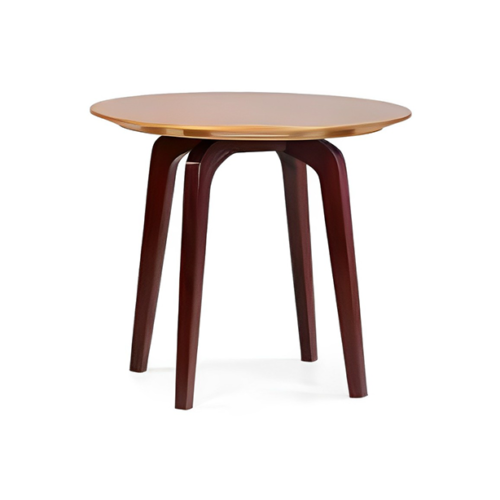 Elegant office reception table with a round top and wooden legs, ideal for adding a touch of sophistication.