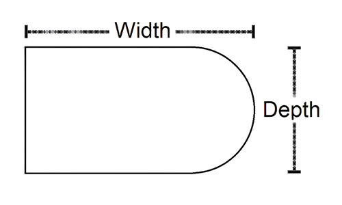 Line diagram showing dimensions of a modular meeting table with width and depth labels, ideal for conference rooms